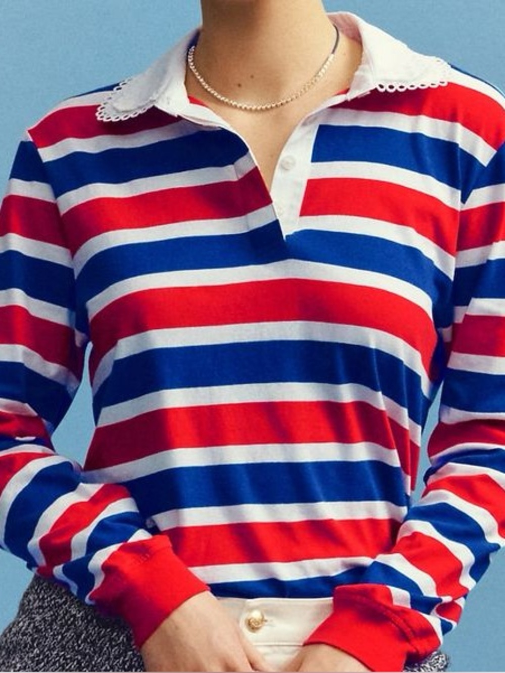 J. Crew Vintage Jersey Rugby T-shirt Eyelet Collar M Medium Stripes Striped Top